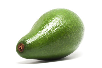 A whole fresh organic avocado delicious fruit side view isolated on white background clipping path