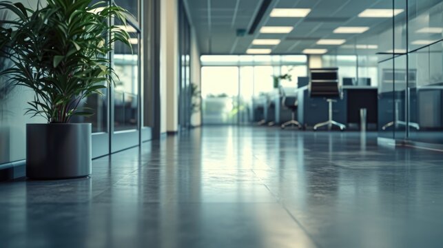 A plant in a pot placed on the floor of an office. This image can be used to showcase a touch of nature in a professional work environment