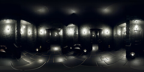 Dark Old Vaulted Catacomb Dungeon equirectangular 360 degree HDRI map