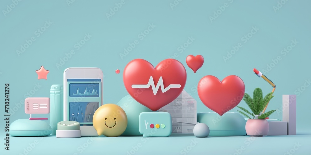 Aufkleber a collection of objects including a heart, a phone, and a plant. versatile and suitable for various 
