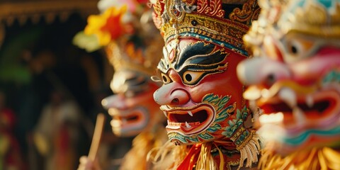 A close-up view of a group of masks. This versatile image can be used for various purposes