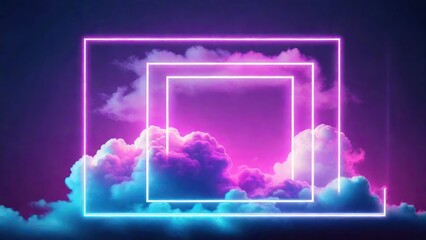 Trendy Background Design. Cloud Formation with Blue and Purple, Rectangle shaped Neon Frame. generative, AI.