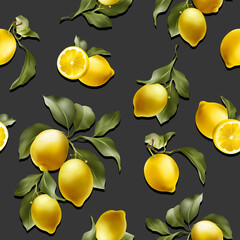 Seamless classic realistic pattern with lemons