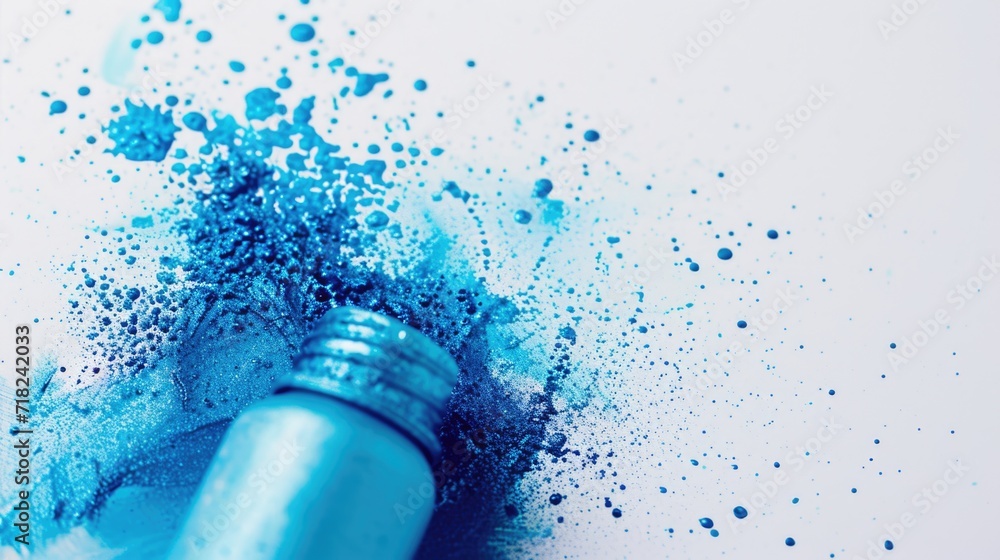 Poster A close-up view of a bottle filled with blue powder. This image can be used in various contexts