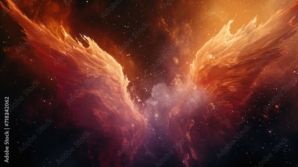 Poster a stunning image of a firebird in a mesmerizing space scene. perfect for adding a touch of magic and