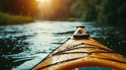 A close up view of a kayak floating in the water. Perfect for outdoor enthusiasts and adventure...
