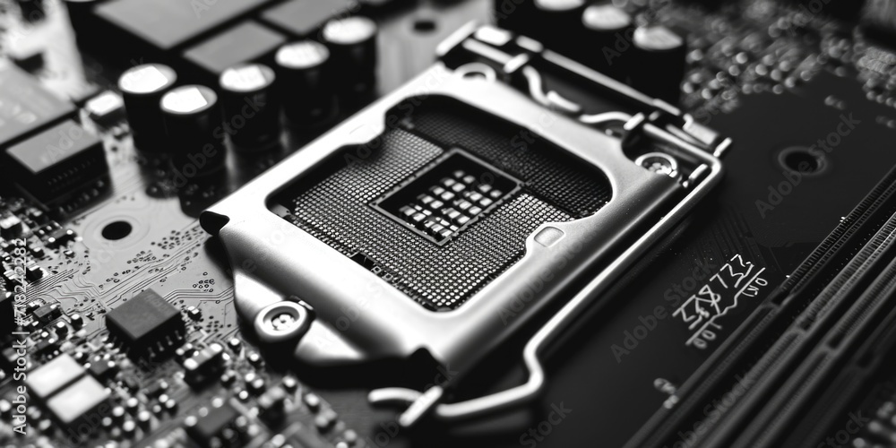Aufkleber A detailed close-up view of a computer motherboard. Ideal for technology-related projects and articles