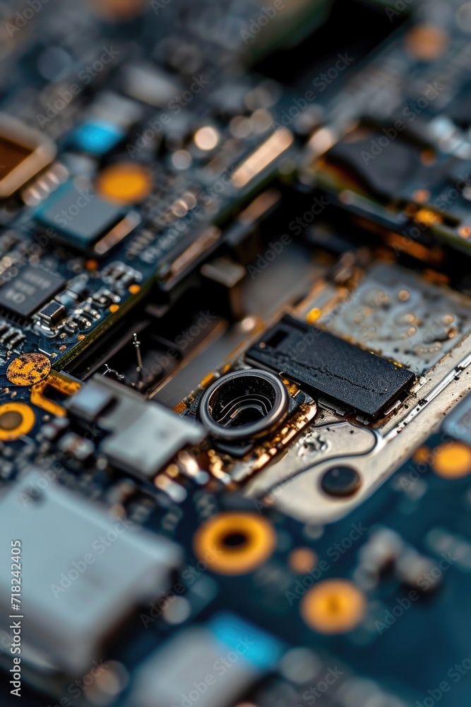 Poster A close-up view of a motherboard with a camera attachment. Perfect for technology and electronics concepts