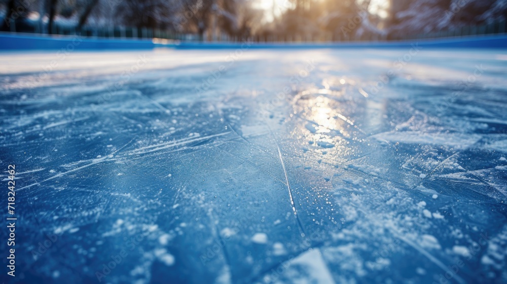 Poster a detailed view of a frozen surface with trees in the background. perfect for winter-themed designs 