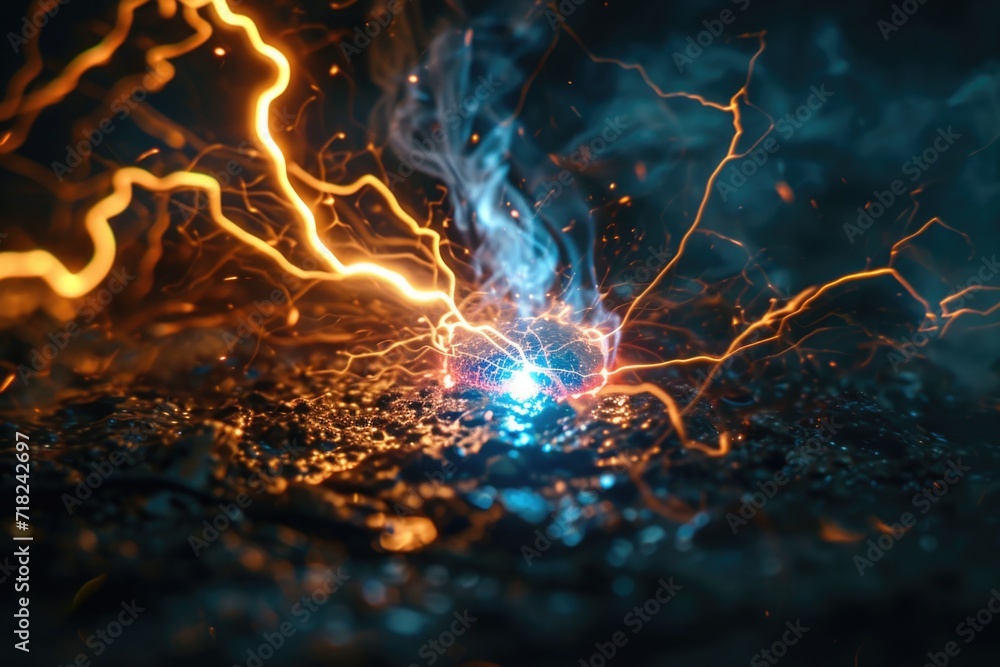 Poster a blurry image capturing a combination of blue and orange light. suitable for various uses