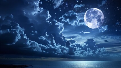 Night Sky with Moon in the Style of Romantic Glow