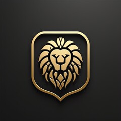 A luxury gold lion head logo seamlessly integrating a defense concept, designed to convey a profound sense of sturdiness, strength, elegance, modernity, luxury, and boldness for the company