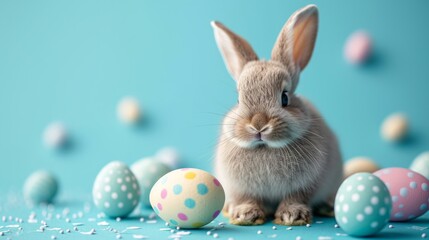 Fototapeta na wymiar Adorable Easter Bunny with Colorful Easter Eggs AI Generated