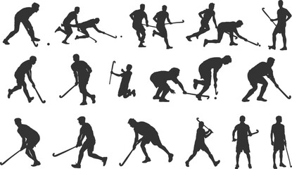Field hockey players silhouette, Field hockey silhouettes, Hockey player silhouettes, Field hockey svg, Field hockey clipart, Field hockey vector set.