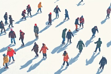 A group of people walking across a snow covered field. Ideal for winter activities or outdoor adventures