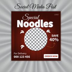 
Special noodles social media post design in square size, delicious food social medial post design template, creative modern social media post design