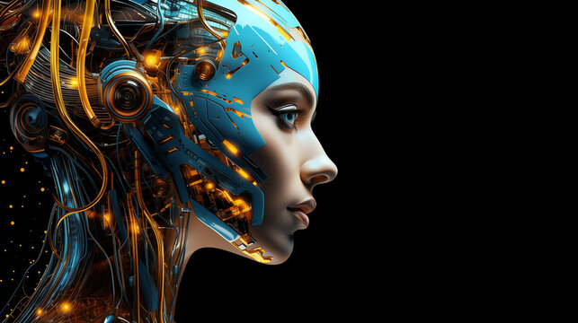 Futuristic robotic woman side view
