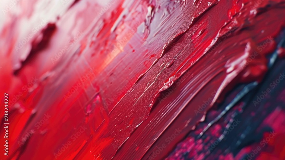 Poster a detailed close up of a painting featuring vibrant red paint. this image can be used for artistic a