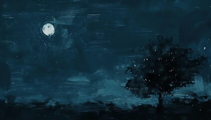 Night Sky with Moon in the Style of Romantic Scenes