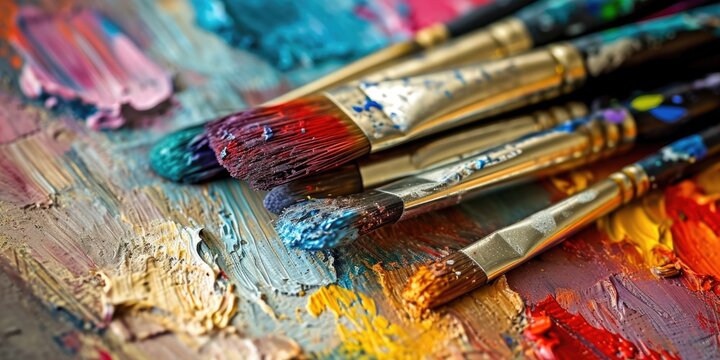A close-up view of a bunch of paint brushes. Ideal for creative projects and artistic concepts