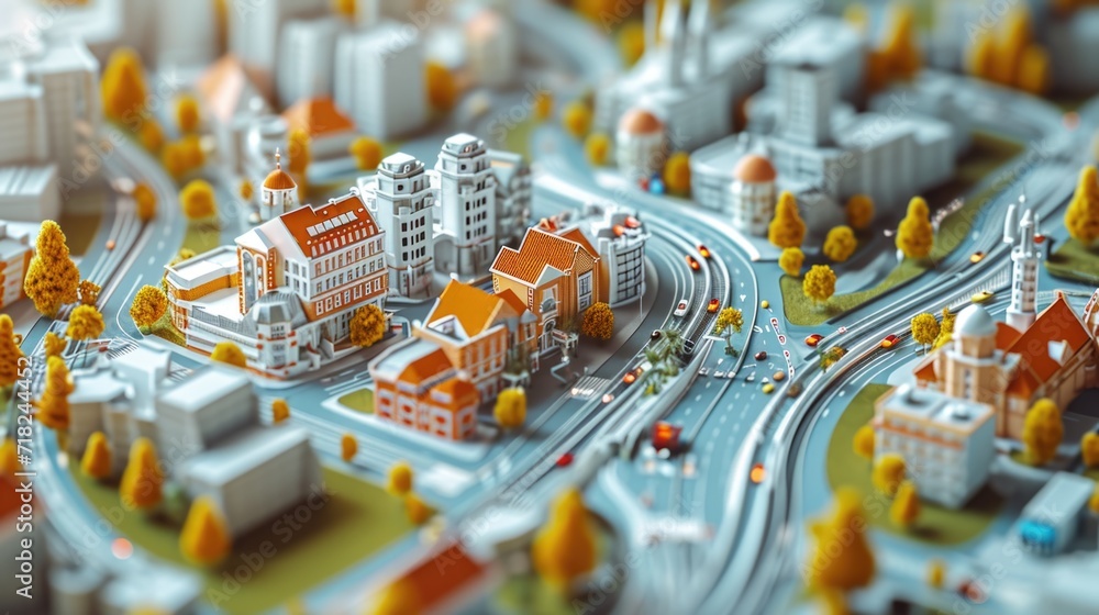 Poster a model showcasing a city with a multitude of buildings. ideal for architectural presentations and u