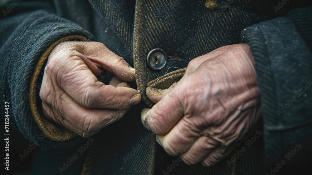 Aufkleber A person is pictured wearing a jacket and holding a pair of scissors. This versatile image can be used in various contexts