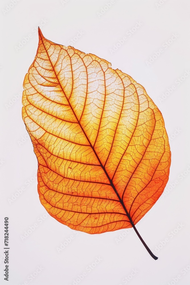 Poster A close-up view of a single leaf against a white background. Suitable for various applications