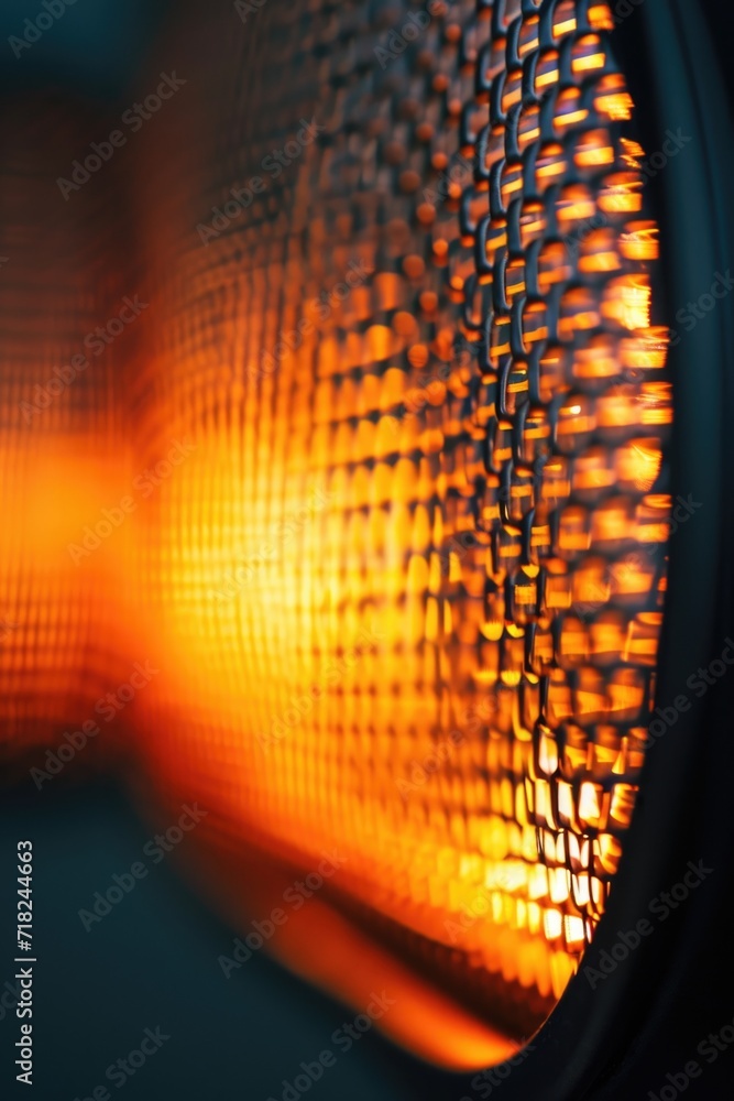 Poster a close up view of a heater with a blurry background. perfect for illustrating warmth and comfort
