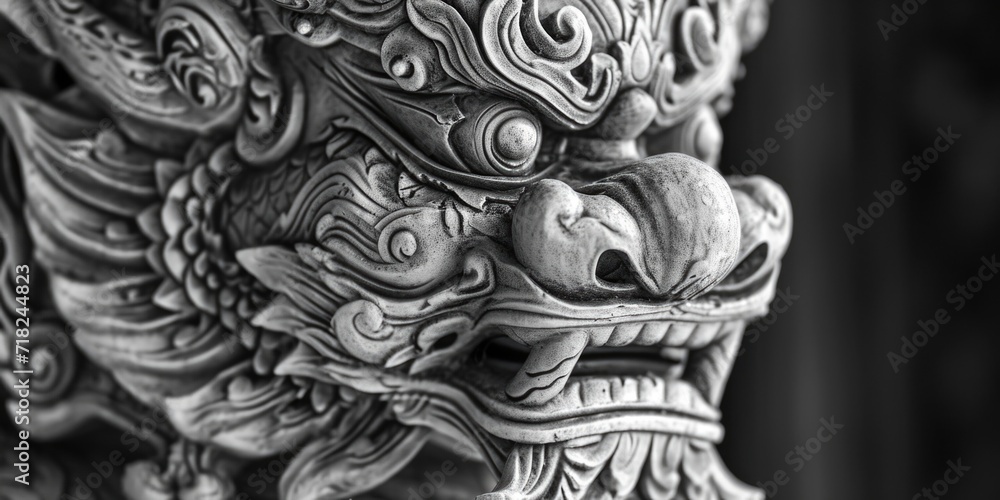 Poster a close up shot of a dragon statue. perfect for adding a touch of mystique and fantasy to any projec