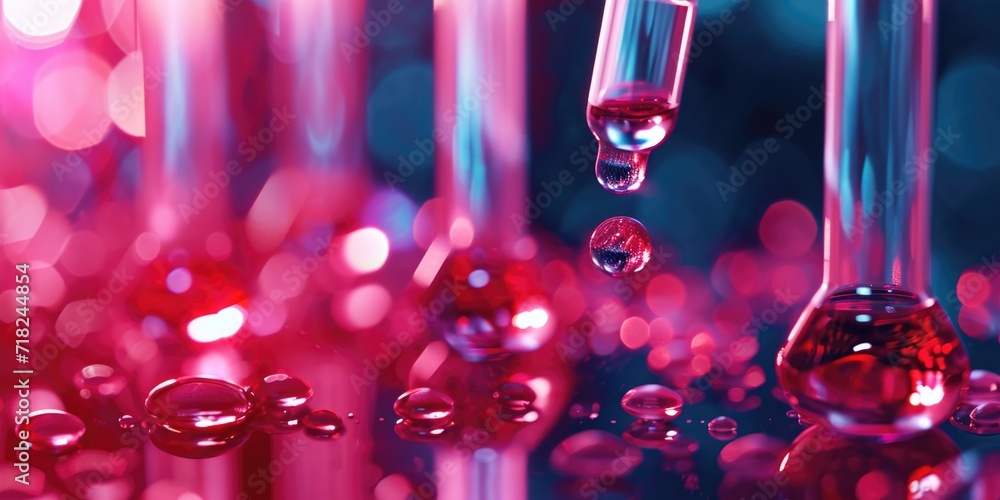 Poster A detailed close-up view of a liquid droplet resting on a table. This image can be used to represent concepts related to science, physics, chemistry, or water droplets in general