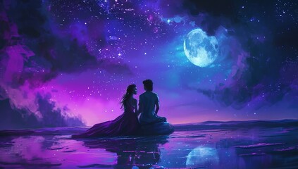 Night Sky with Moon in the Style of Romantic Scenes