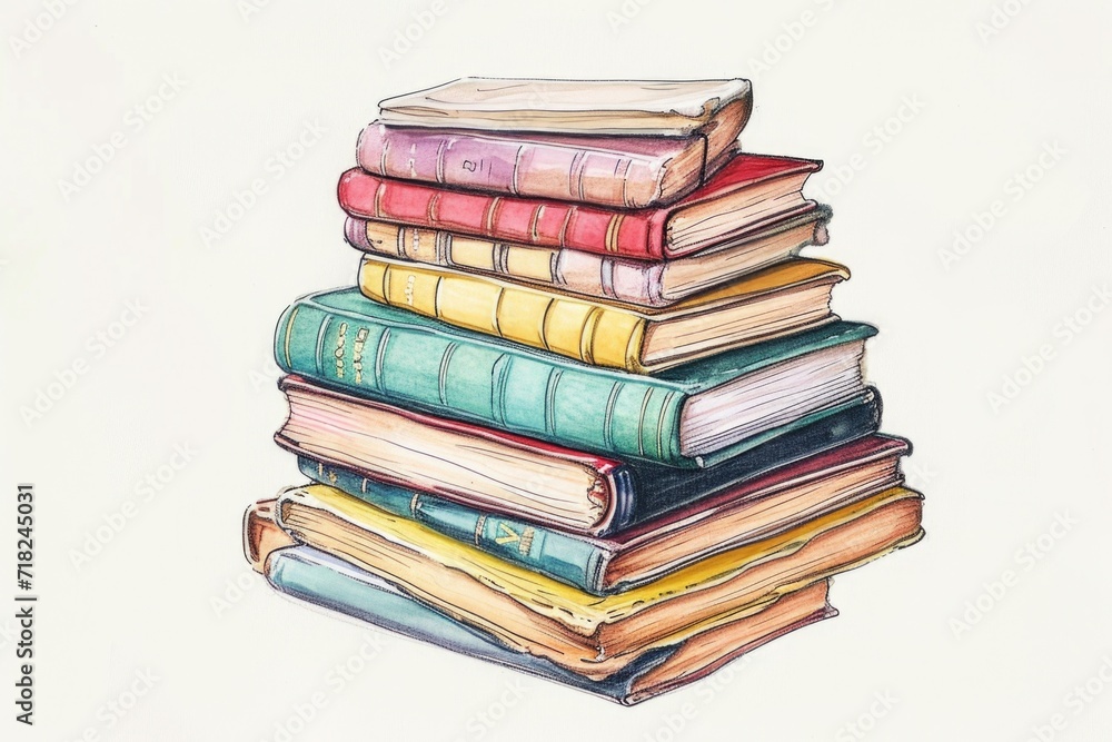 Poster a simple and elegant drawing of a stack of books. perfect for book lovers and educational materials