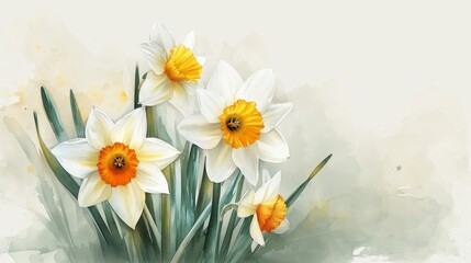 Delicate Charm: A Stunning Watercolor Portrayal of Daffodils on Wallpaper AI Generated