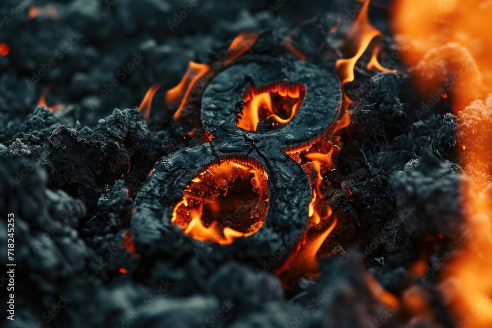 Poster a striking close-up view of a vibrant and intense fire. this powerful image captures the raw energy 