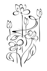 floral design 73. floral design with stylized flowers on stems with leaves and curls. graphic decor