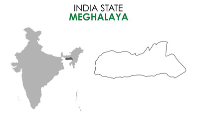 Meghalaya map of Indian state. Meghalaya map vector illustration. Meghalaya vector map on white background.