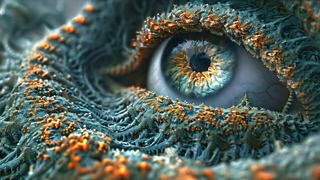 Abstract eye of a fantastic creature with green, fractal concept 