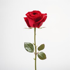 A single piece of  red rose isolated on white background