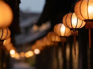 ''Chou chin'' Japanese Asian lanterns on the street of Japan at night