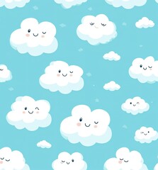  Cute Clouds in the Sky Seamless Pattern Vector