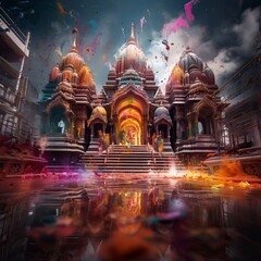 Obraz premium Color Splashes for Holi in Modern Temple