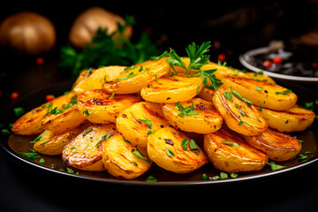 Appetizing fried potatoes. Generative AI.