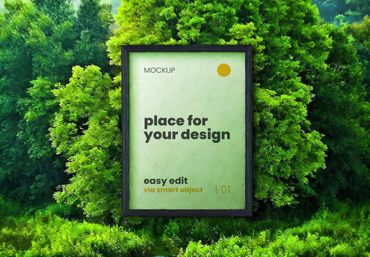 Frame Poster Mockup in the Forest 02