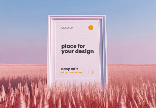 Frame Poster Mockup on a Pink Field 02