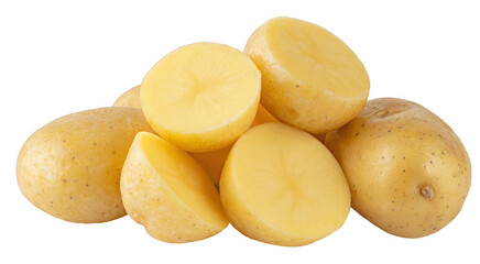Naklejka na ściany i meble Raw washed potatoes cut into chips - isolated