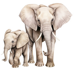 Fototapeta premium AI-generated watercolor mother and baby Elephant clip art illustration. Isolated elements on a white background.