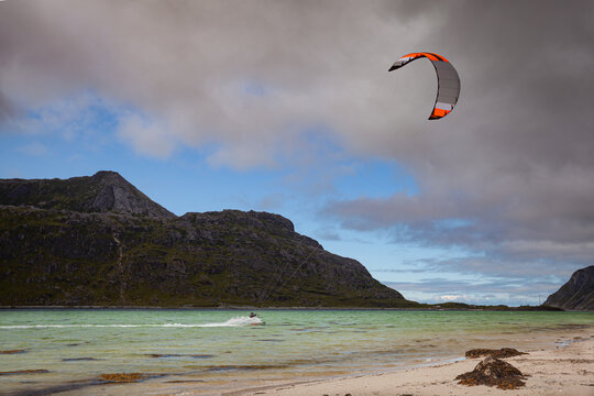 kite surfing on the beach in Norway