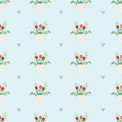 Cute seamless vector pattern with floral bouquet.