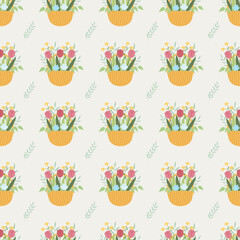 Cute seamless vector pattern with floral bouquet.