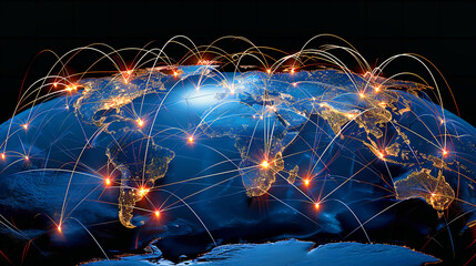 Global Network Concept, Earth Connectivity, Technology and Communication, Abstract Map Background